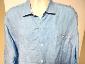 Tommy Bahama Mens Blue White Striped Shirt with Floral Trim Size  XL  53% Linen - Picture 1 of 7