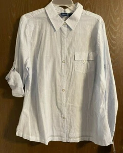 Falls Creek Roll-Tab Sleeve Striped Button Up Shirt Top size 1X - NWT - Picture 1 of 2