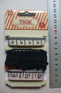 MEASURING TAPE 12&15mm & BLACK Braid 27mm TRIM - 3 Styles Ea 3 Yards Prima PDB - Picture 1 of 3