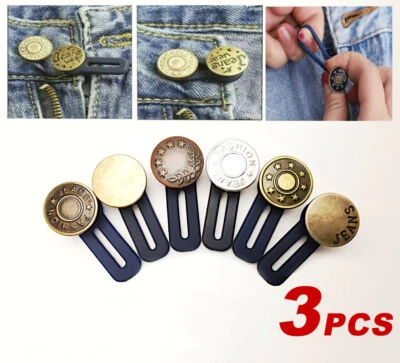 3 Pcs Metal Trouser Jeans Retractable Button Buckle Waist Band Extended UK Stock - Image 1 of 4