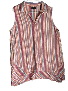 For Cynthia Womens Sleeveless Linen Top Size 1x Candy Stripe Beach Boho Summer - Picture 1 of 6