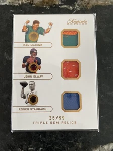 KEEPSAKE DAN MARINO JOHN ELWAY ROGER STAUBACH TRIPLE GEMSTONE PATCH RELIC 25/99 - Picture 1 of 2