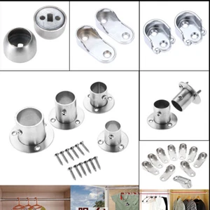 Silver Tone Rail End Support Brackets Wardrobe Closet Rod Flange Rail Bar Holder - Picture 1 of 6
