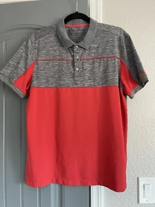 CALVIN KLEIN Men's Short Sleeve Golf Shirt Size M Regular Fit Gray & Red Polyest - Picture 1 of 9
