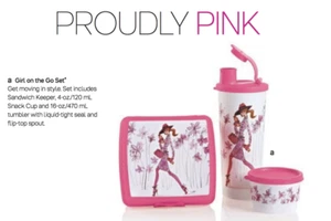 Tupperware Ladie's Diva Juego de Almuerzo Sandwich Guardián Snack Taza y Vaso Rosa Nuevo - Imagen 1 de 4