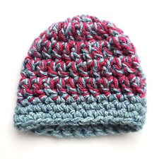 Crocheted Hat Baby Knit Beanie Handmade Chunky Winter Toboggan Red Blue Soft