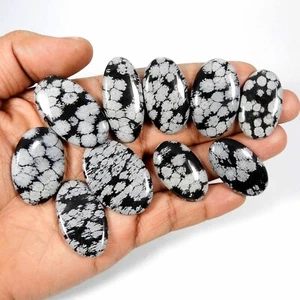 Black Snow Flake Obsidian Cabochon Natural Gemstone 10 Pcs Wholesale Lot SF-02 - Picture 1 of 7