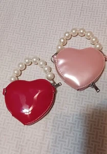 2 Girls 10% OFF Heart Shaped Purses w/ Pearl Handles RED & PINK Crossbody Kids - Picture 1 of 14