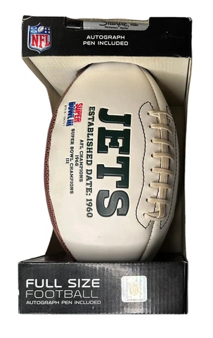 NEW YORK JETS NFL WHITE PANEL EMBROIDERED FULL SIZE FOOTBALL WTH PEN Cover