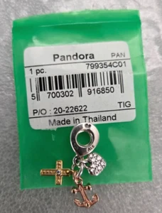 Charm Pandora Fede Speranza Amore Ancora Cuore Croce Pendente #799354C01 - Foto 1 di 2