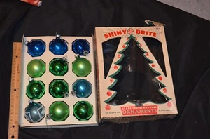 Lot of 12 Vintage Shiny Brite Glass Ornaments with box Blue Turquoise Green - Picture 1 of 5