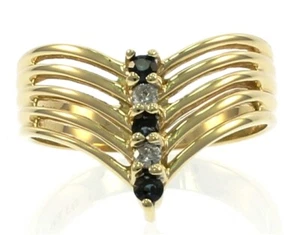 Genuine Diamond And Blue Sapphire Ring in 14 k Yellow Gold. - Picture 1 of 6