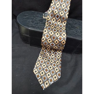 Giorgio Brutini Mens Geometric Designor Tie 100%  Silk Black Brown & Blue  - Picture 1 of 4