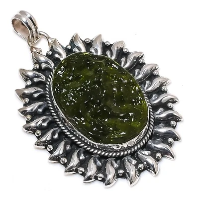 Piedras preciosas de moldavita hechas a mano 925 colgante de plata maciza joyería regalo amor para siempre Foto 1 de 4