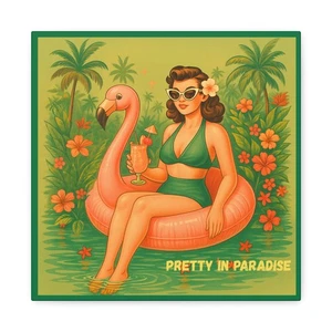 Vintage Tropical Wandbild, Retro, Cocktail, Sexy Girl, Sommer 12x12 - Bild 1 von 5