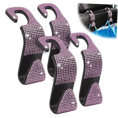 Ganchos Brillantes para Asiento de Coche, Paquete de 4, Porta Cartera Rosa para Coche Rosa Diamante Foto 1 de 4