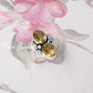 Anello elegante in argento sterling 925 con pietra preziosa topazio citrino... - Foto 1 di 5