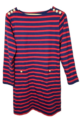 J Crew Mariner Cloth Dress Gold Buttons Bretton Stripe Red/Navy Small Classic Fi - Image 1 of 4
