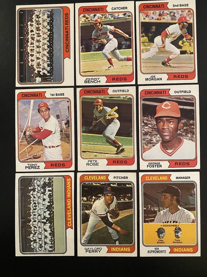 Tarjetas de béisbol 1974 Cincinnati Reds & Cleveland Indians (lote 52 diferentes): en muy buen estado+ - EX+ Foto 1 de 4