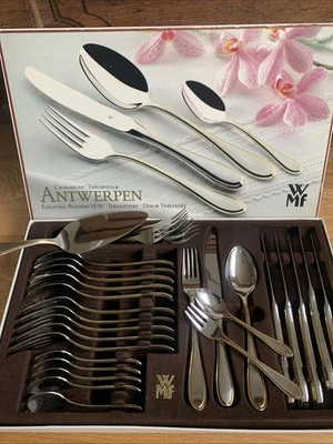 WMF Antwerpen Gold Cromargan Posate 6 Persone 31 Pezzi Con Servitore Di Torte - Immagine 1 di 4