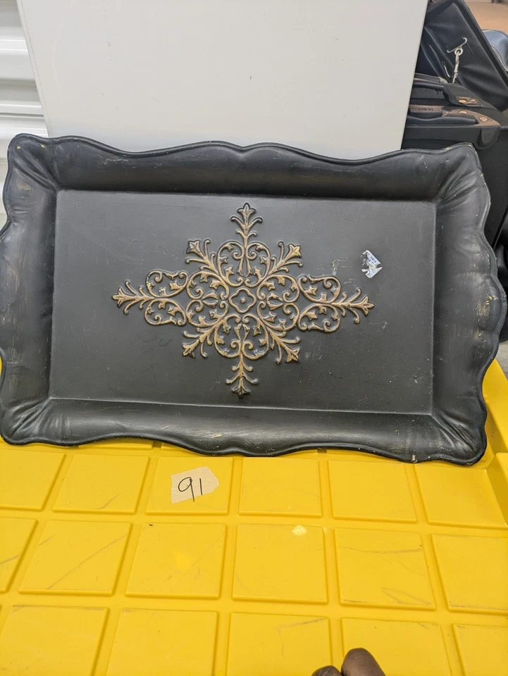 Southern Living at Home Black Florentine Tray with Gold Accents - Image 1 of 4