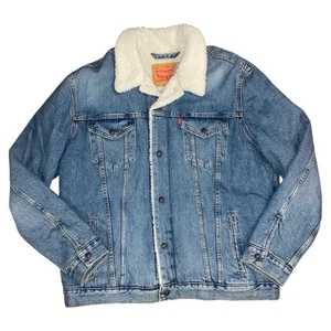 Giacca Levi's Denim Sherpa Foderata Uomo Taglia XXL Blu Camionista Nuova con etichette - Foto 1 di 6