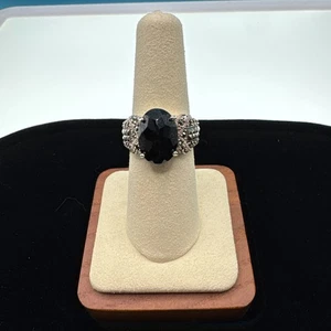 Sterling Silver 925 Black Onyx Ring Size 7 With Silver Carvings. - Picture 1 of 7