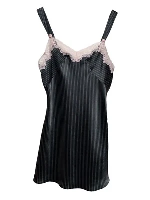 Vestido De Colección Satén Sin Mangas Talla S Negro Pin Rayas Rosa Encaje Y2K Coqueta Capricho Foto 1 de 4