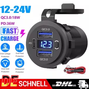 12V USB Auto Ladegerät Dual QC 3.0 PD Port KFZ Steckdose mit Voltmeter für LKW - Bild 1 von 19