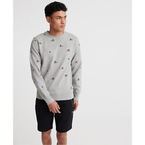 SUPERDRY Premium British Design Mens Crew Neck Jumper Sweater 2XL Grey