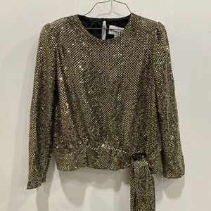 Vintage By Another Thyme Blouse Size 8 Full Sequins Gold Toned waist tie Sparkly - Picture 1 of 5