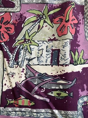Tela Hawaii Print Inc 4 yardas x 45" púrpura verde barcos cabañas peces rayón? SIN USAR Foto 1 de 4