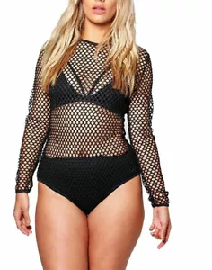 Damen schmale Passform Langarm Netz Fischernetz Body Trikot Top UK Übergröße 8-22 - Bild 1 von 2