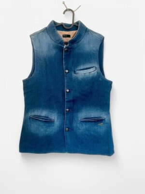 Chaleco Denim Azul Para Hombres L Militar Latón Botones Estilo Benetton Forrado Usado en Excelente Condición Foto 1 de 4