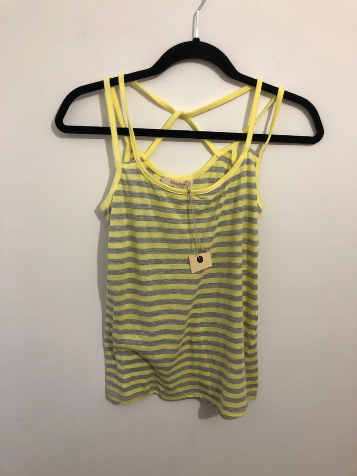 Camiseta sin mangas a rayas grises y amarillas So Low talla pequeña $59 nueva con etiquetas Foto 1 de 3