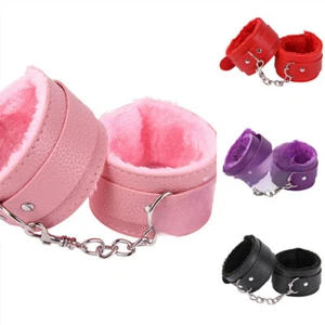 Sex BDSM Bondage Handcuffs Faux Leather Soft Fur Toy Fetish Slave Ankle Restrain - Picture 1 of 9