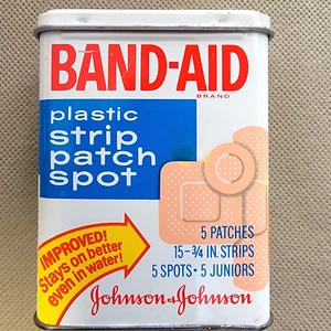 Vintage "IMPROVED" (RARE) Band-Aid Tin Hinged Box Plastic Strip Patch Spot EMPTY - Picture 1 of 11