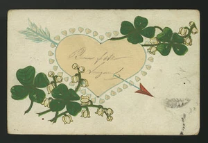 cartolina d'epoca-post card-QUADRIFOGLIO-quatrefoil-fortuna CUORE MUGHETTO - Picture 1 of 1