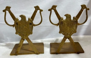 2 pcs set Brass Eagle Shields Bookends Crossed Swords Figurine Vintage - Picture 1 of 5