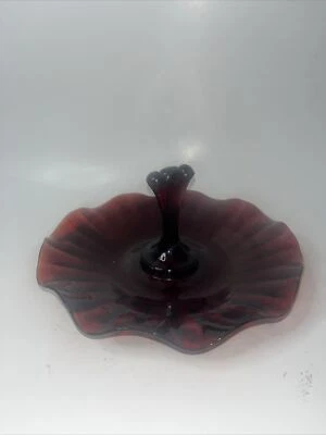 VTG Anchor Hocking Glass Tidbit Tray Royal Ruby Red Ruffle Edge - Image 1 of 4