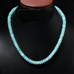 925 Sterling Silver, Milky Aquamarine Quarz Smooth Gemstone 8-9 mm Necklace 18" - Picture 1 of 10