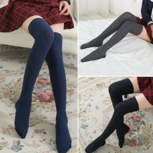 Long Stockings Knited Stocking Over the Knee Socks Thigh-High Solid Color + - Picture 1 of 12