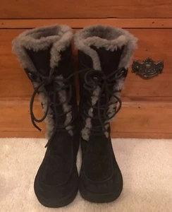 UGG Damen-Winterstiefel schwarz Wildleder/voll Lammfell gefüttert groß Schnürung Größe 10 - Bild 1 von 11