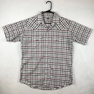 Ely Cattleman Pearl Snap Shirt Mens Large Short Sleeve White Red Plaid Western - Picture 1 of 11