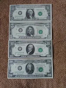 1969 $1 $5 $10 $20 DOLLAR COMBO BANKNOTES, ALL SERIES A, UNC AND CHICAGO-ISSUED - Picture 1 of 12