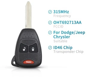 Fits Jeep Dodge 315Mhz OHT692713AA Complete Transponder Remote Key - Picture 1 of 6