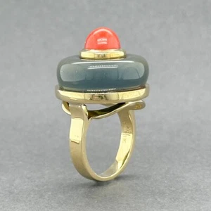 Estate Cellino 18K Yellow Gold Coral & Chalcedony Cocktail Ring - Picture 1 of 6