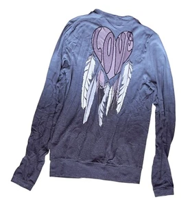 Wildfox Duster Sweater Cardigan Women's Size M Grey Gray Long Sleeve "Love" - Picture 1 of 15