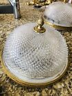 ANTIQUE  TRADITIONAL STYLE FLUSH CEILING LIGHT FITTING IN BRASS AND  CUT GLASS