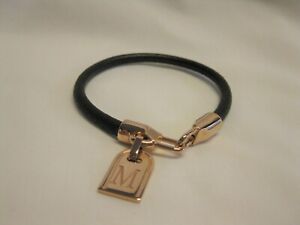 QVC Bronzo Italia Rose Bronze M  Initial Tag Leather Bracelet 8"